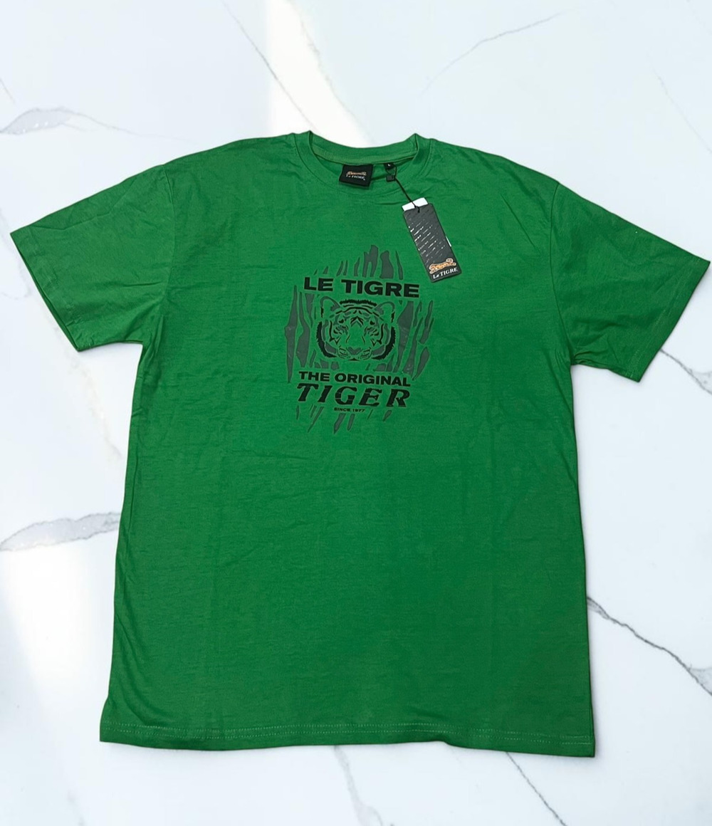 Le Tigre Mens T-Shirt Large Green Graphic Graphic Tee Original Tiger NWT